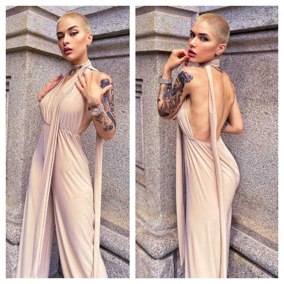 Pixie rasato e abito elegante - Instagram: @mariasoccorsalaforge