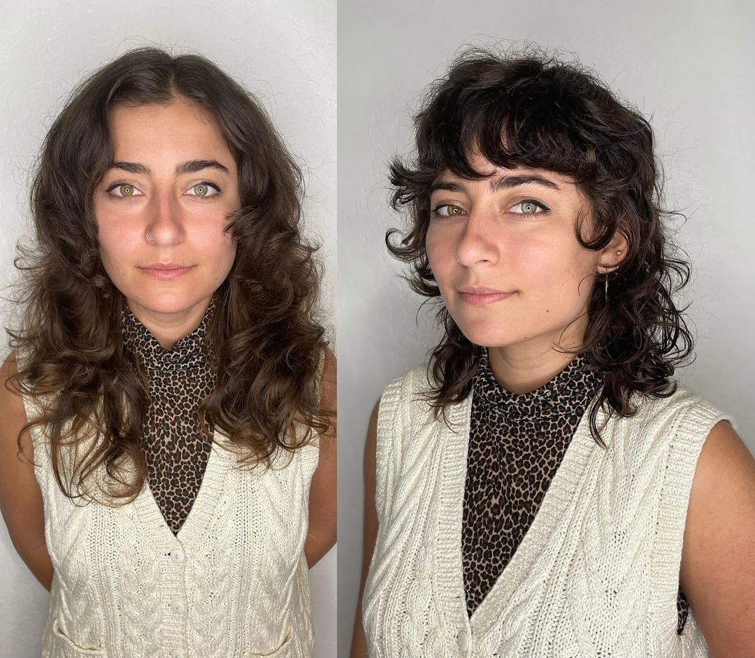 Prima e dopo taglio con frangia - Instagram: @bareeminimum